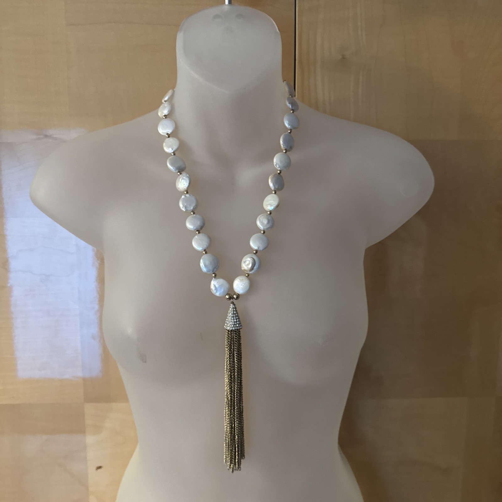 Freshwater Pearl Necklace With Cz Dangle 21” Magnetic Close Great Quality 4 Oz