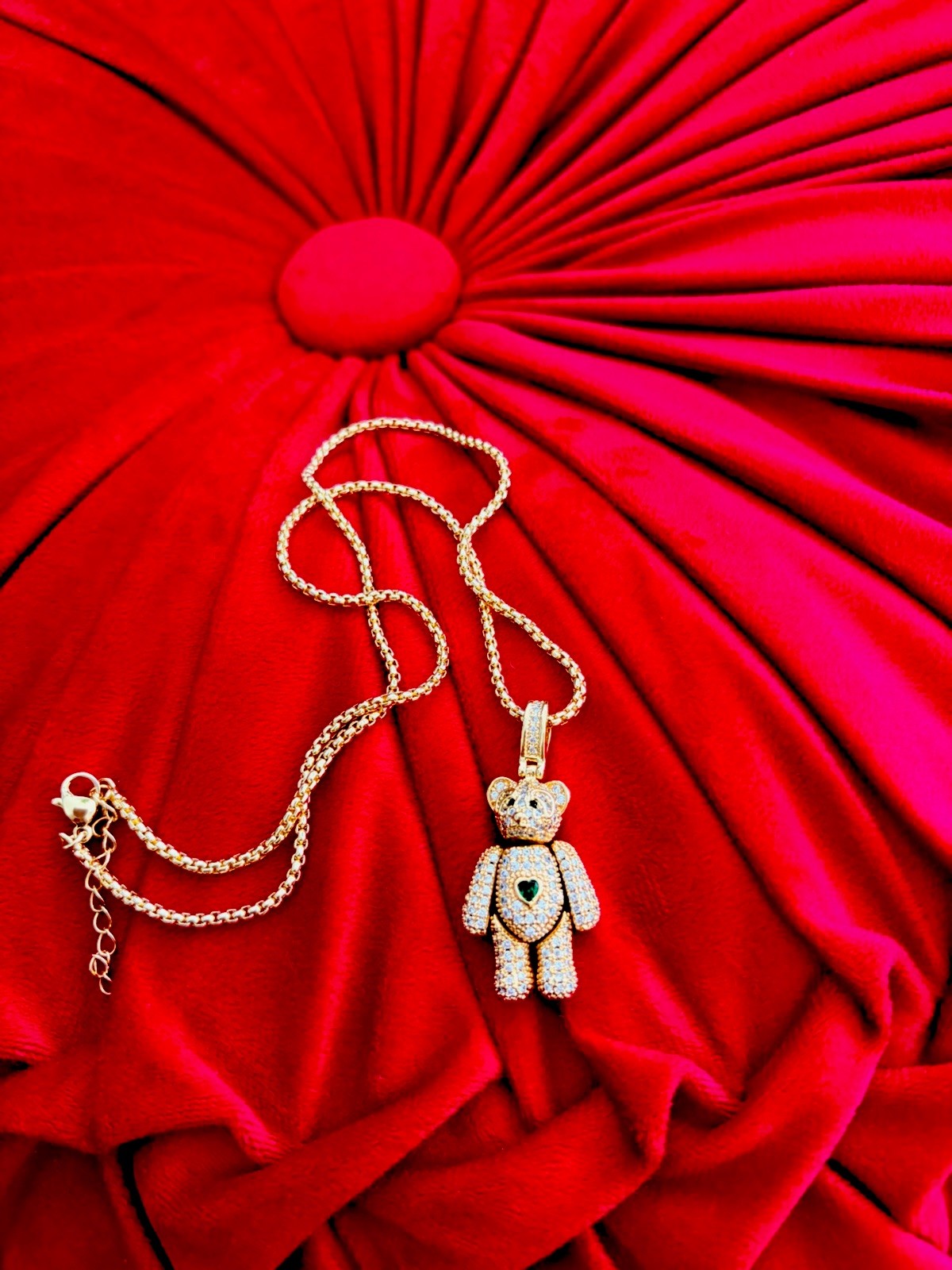 Teddy Bear Doll Moveable 18k Gold Plated Crysral Cz Rhinestone 45cm Box Chain