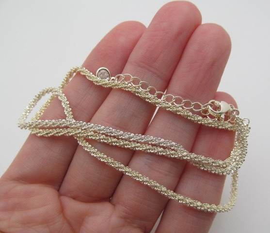 Silver Tone Metal Diamond Cut Margarita Twist 2.75mm Chain Necklace Adjustable