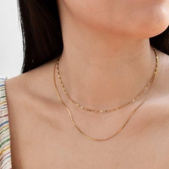 Gold Sparkle Chain Necklace Waterproof Everyday Jewelry Non-tarnish
