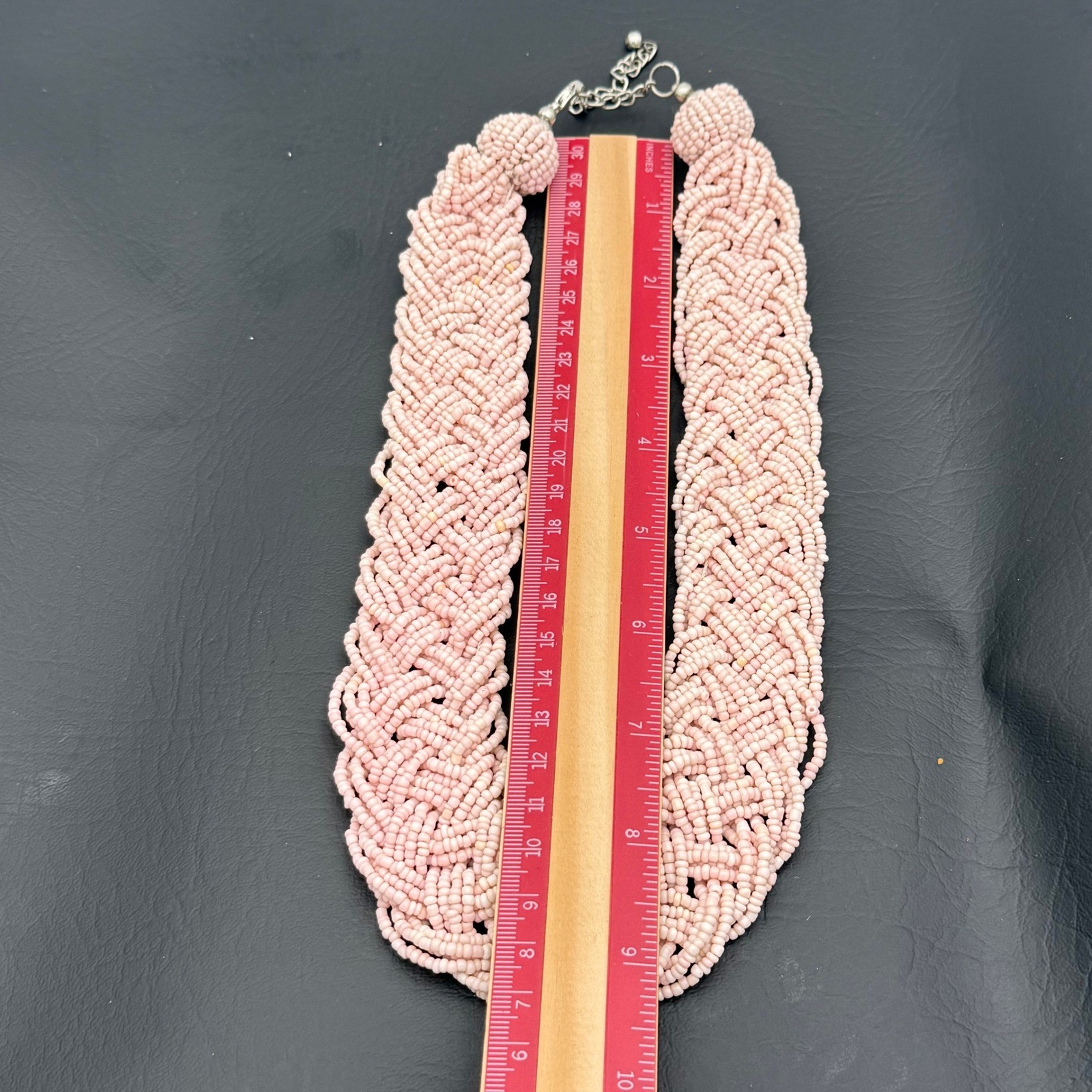 Pink Braided Seed Bead Statement Necklace Chunky Multi Strand Bib Adjustable