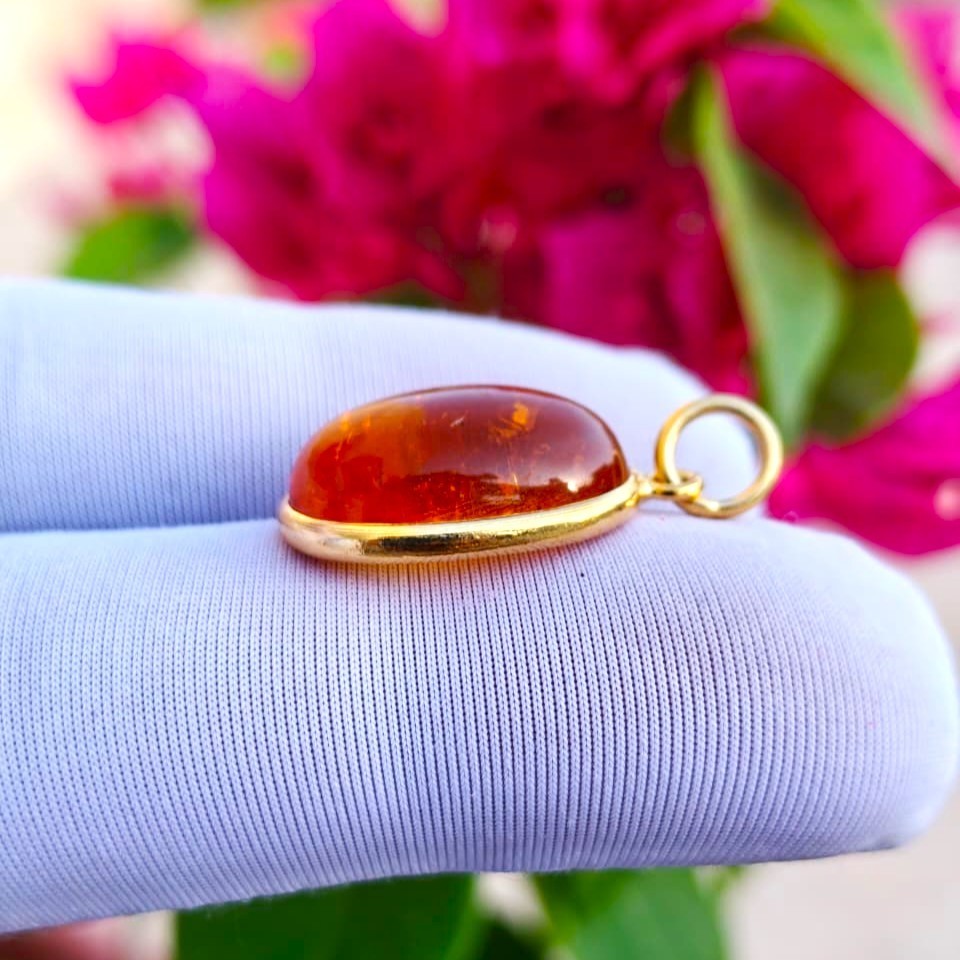 Natural Amber Gemstone Pendant Charm 925 Sterling Silver Gold Plated Jewelry