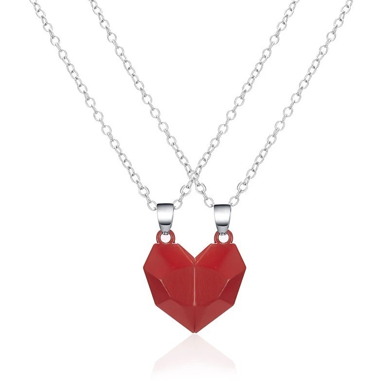 2Pcs Couple Friendship Magnetic Matching Love Heart Distance Pendant Necklace
