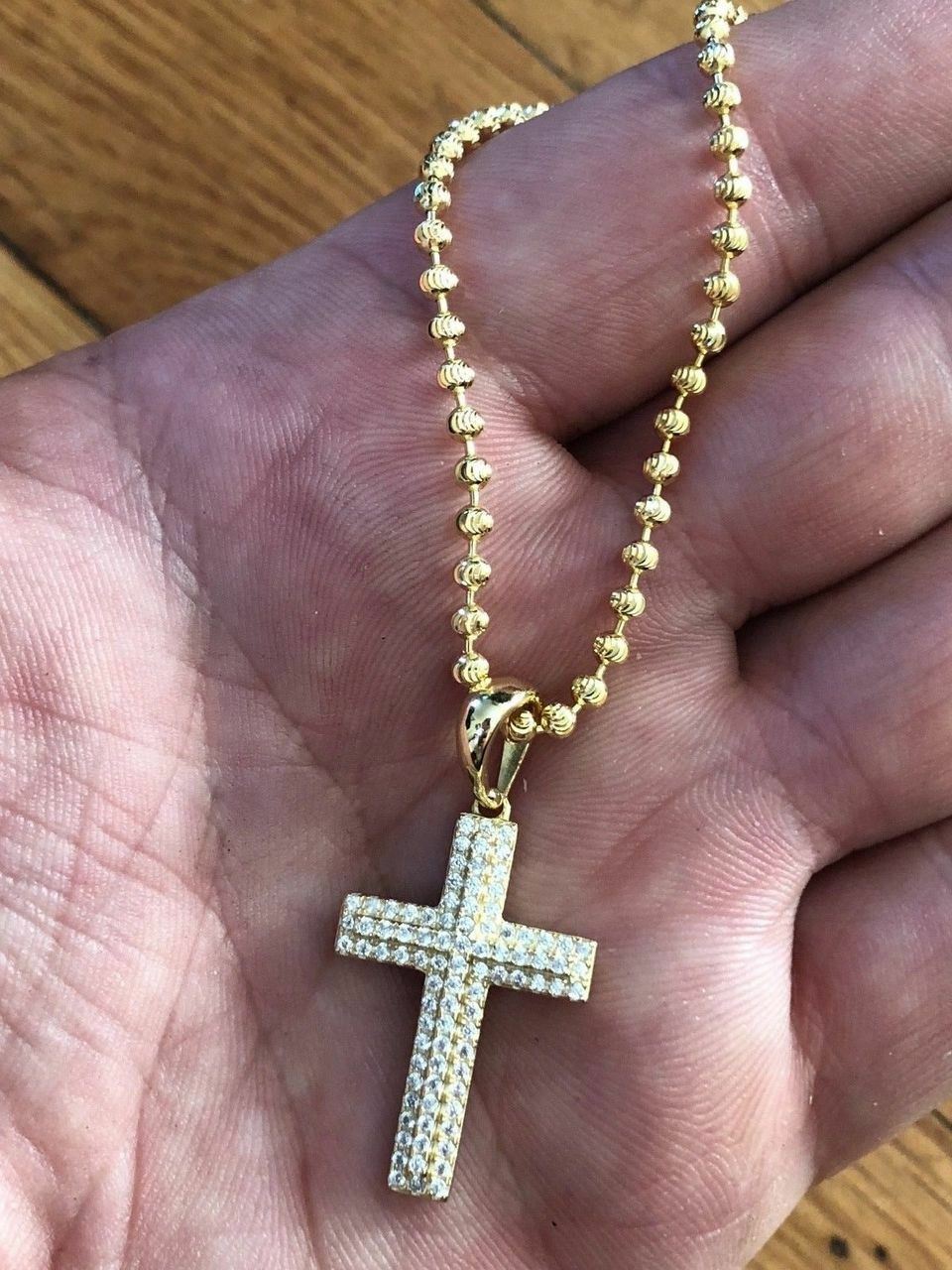 Sterling Silver 925 *14k Gold Plated* Men’s Small Cross Pendant CZ