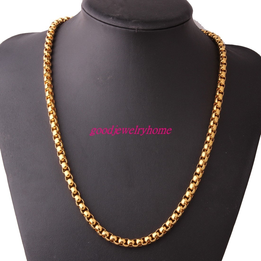 2/3/4/5/7MM Gold Plated Stainless Steel Rolo Box Chains Necklace Bangle 7″-40″