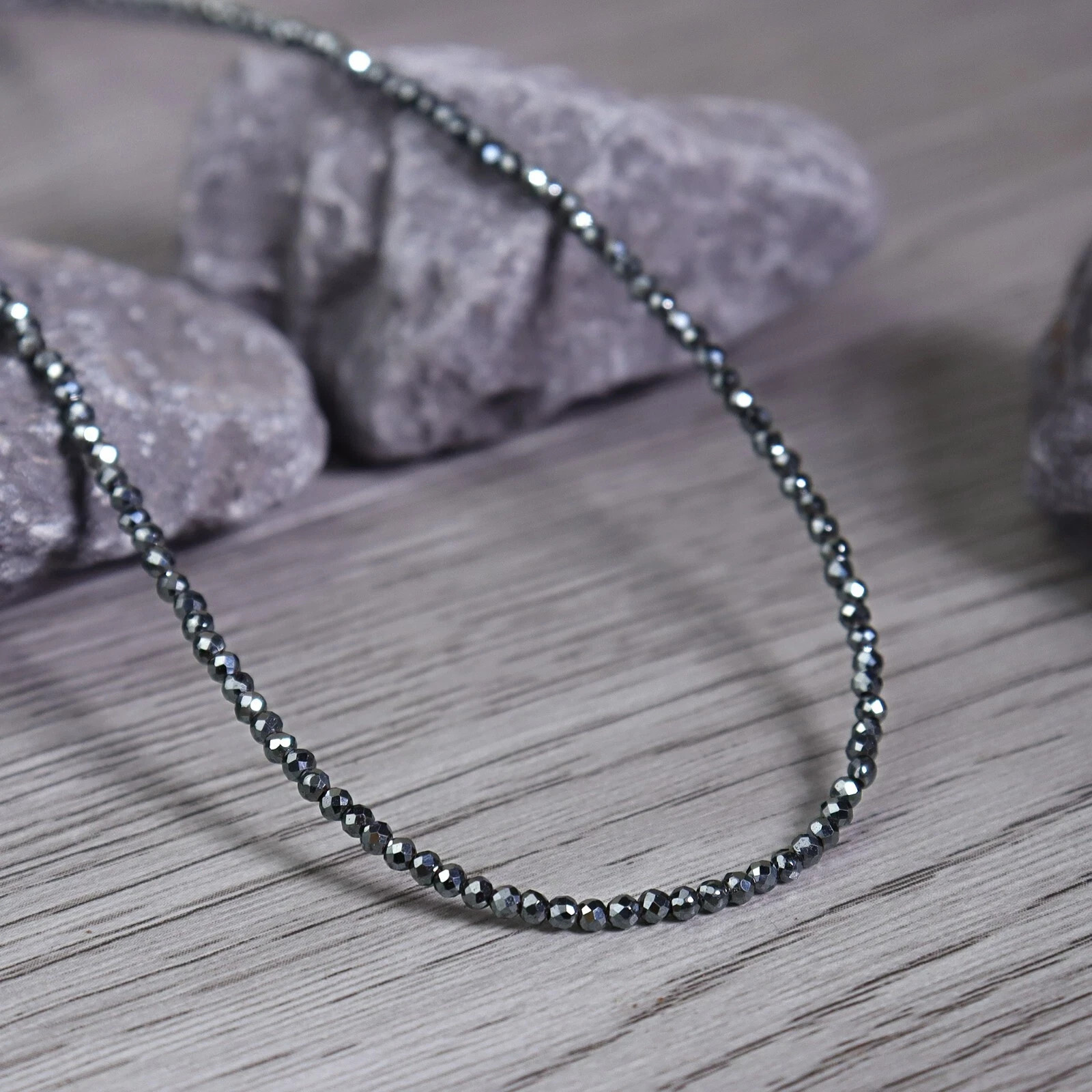 Hematite 2mm Beaded Dainty Boho Choker Women Healing Crystal Necklace Ideal Gift