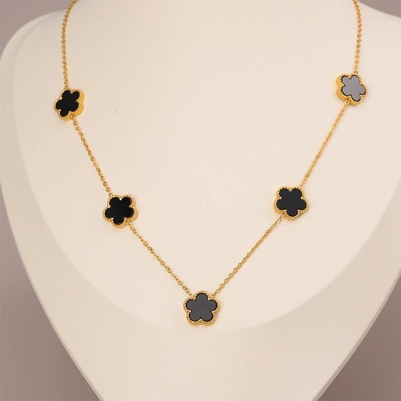 Gold Plated Necklace Pendant Flower Clover Jewelry Five Leaf Petals for Women