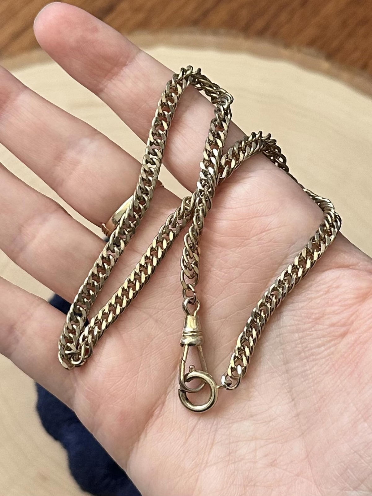 Vintage Midcentury Gold Tone Flat Curb Link Watch Chain Dog Clip Clasp 13″