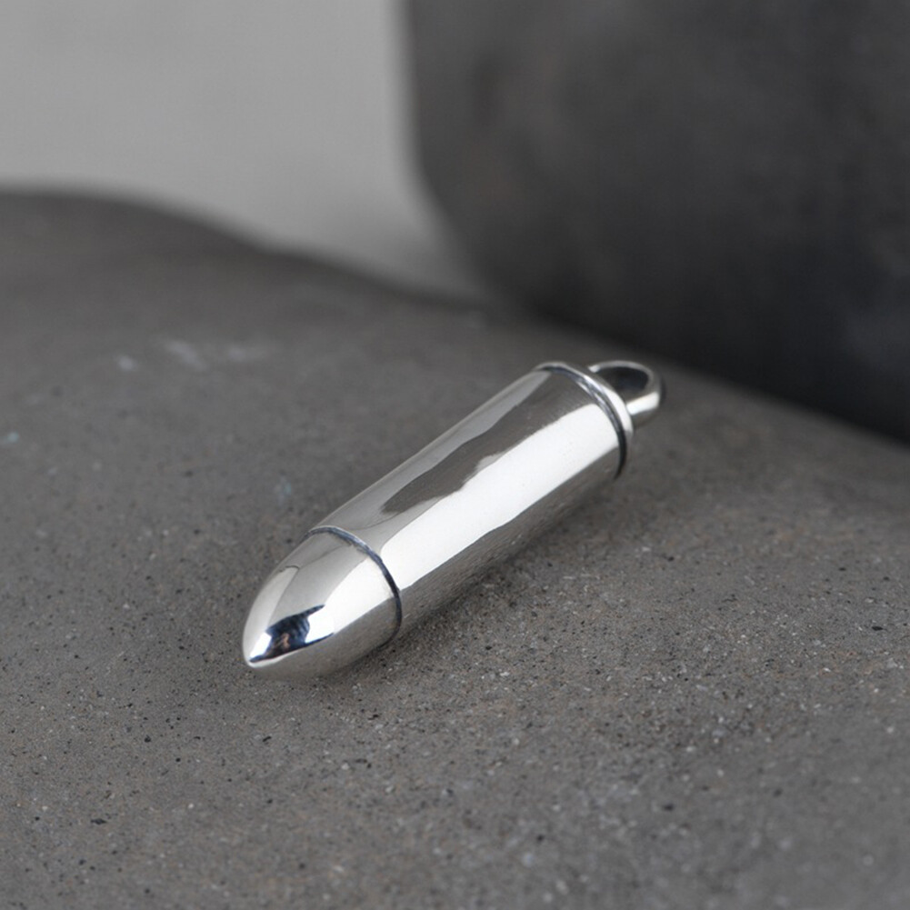 Mens Stainless Steel Necklace Open Bullet Pendant Pill Case Holder Male Jewelry