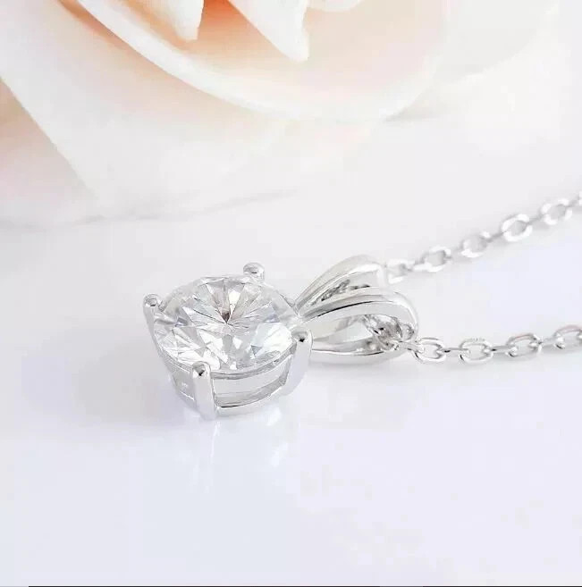 2Ct Round Cut Lab Created Diamond Solitaire Pendant 14K White Gold Finish