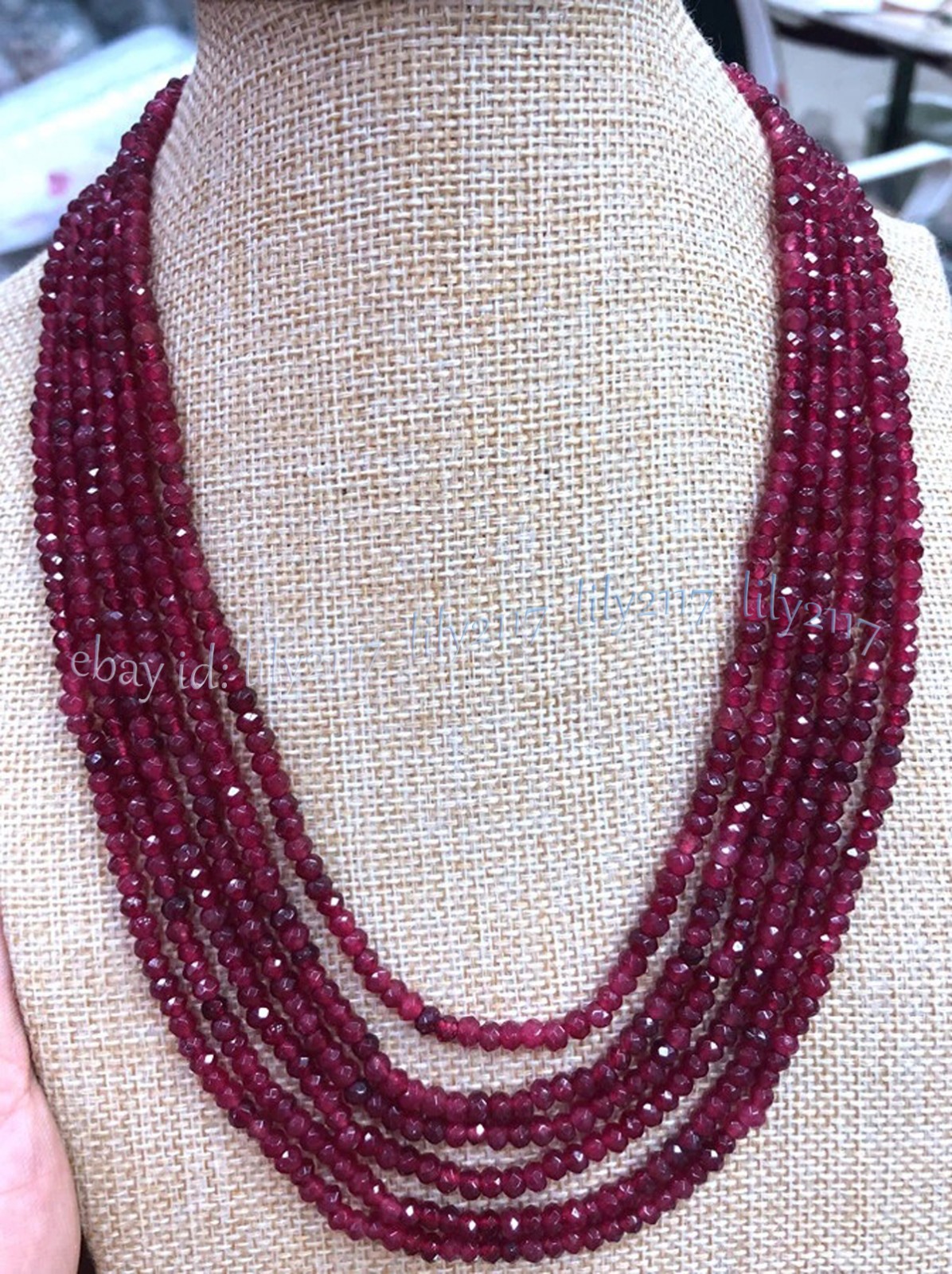 6Rows 2x4mm Natural Red Garnet Faceted Rondelle Gemstone Beads Necklace 17-22 in