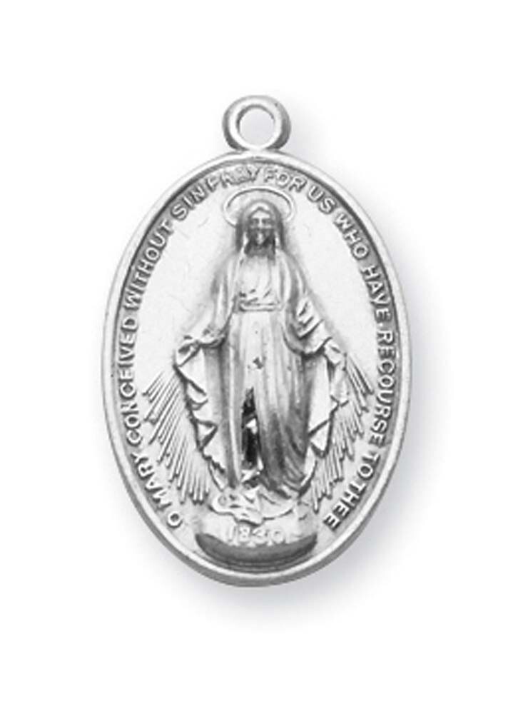 Medium 925 Sterling Silver Miraculous Mary Pendant Medal Necklace Made in USA