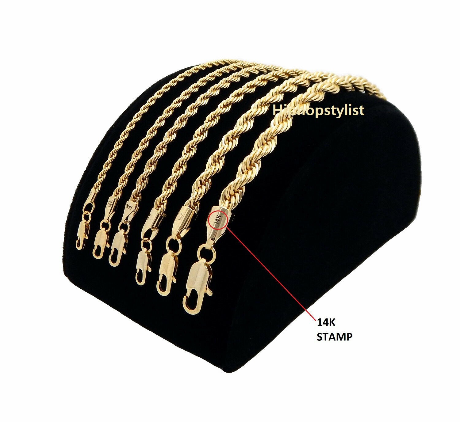 Mens Rope Chain Necklace Bracelet 2mm to 6mm 14k Gold Plated 8, 9, 20, 24, 30″