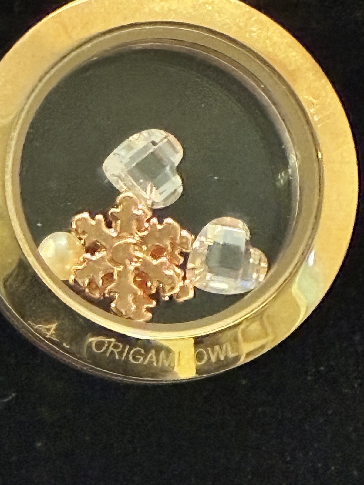 Origami Owl Rose Gold Convertible Living Locket Necklace Winter Snowflake Set