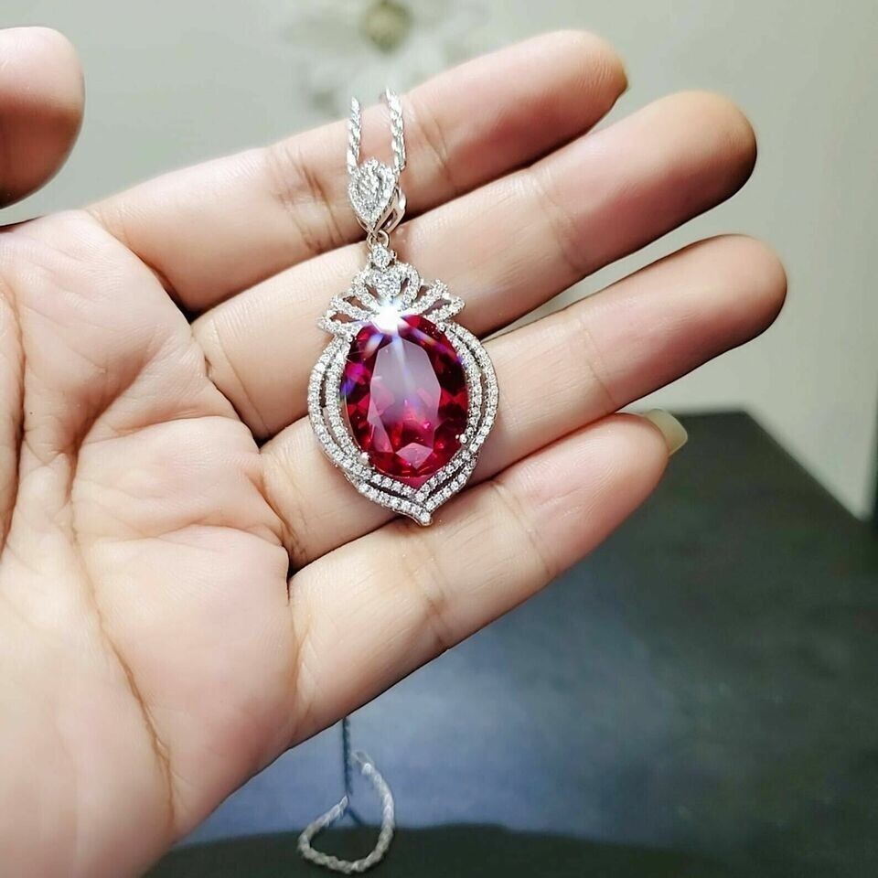 2Ct Oval Cut Simulated Pink Ruby Stunning Women’s Pendant 14K White Gold Plated