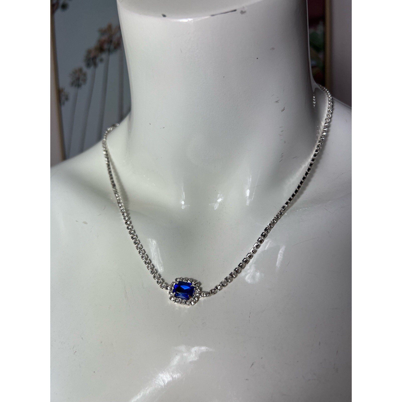 NEW 8 Other Reasons Silver Blue Rhinestone Gem Material Girl Necklace Chocker