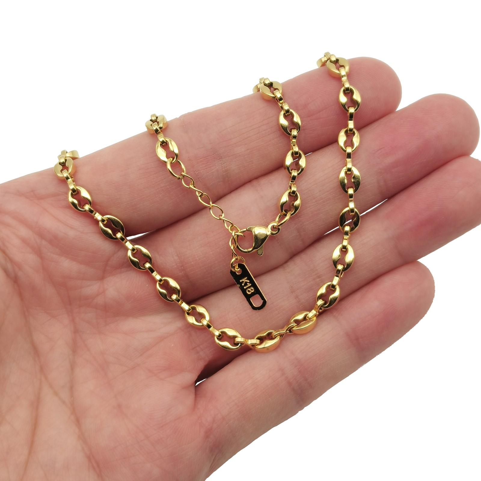 18K Yellow Gold Filled Hypoallergenic 16″+1″ 4.5mm Coffee Bean Chain Necklace