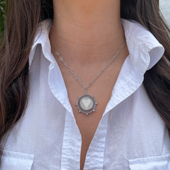 Jennifer Miller 1″ Heart Medallion Necklace (White Gold)