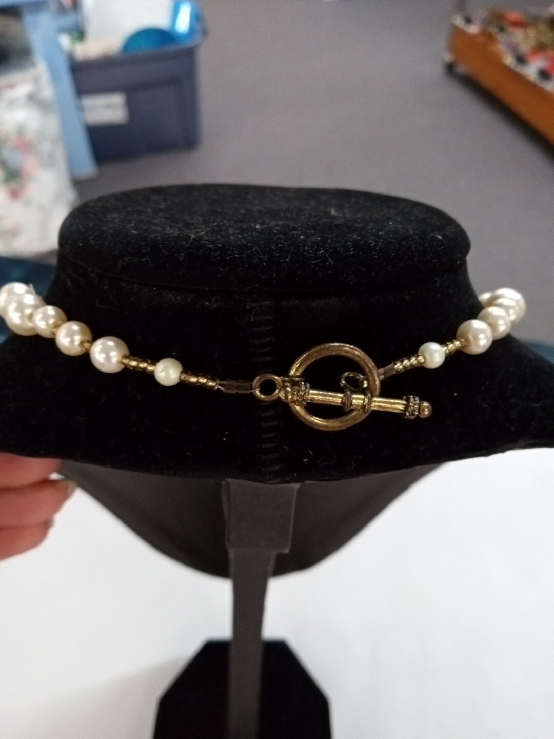 Beautiful Strand Of Faux Pearls With Gold Accents & Toggle Clasp