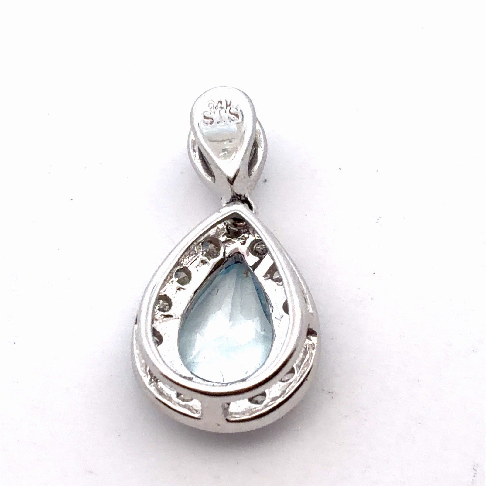Designer STS 14K White Gold Aquamarine Diamond Accent March Anniversary Pendant