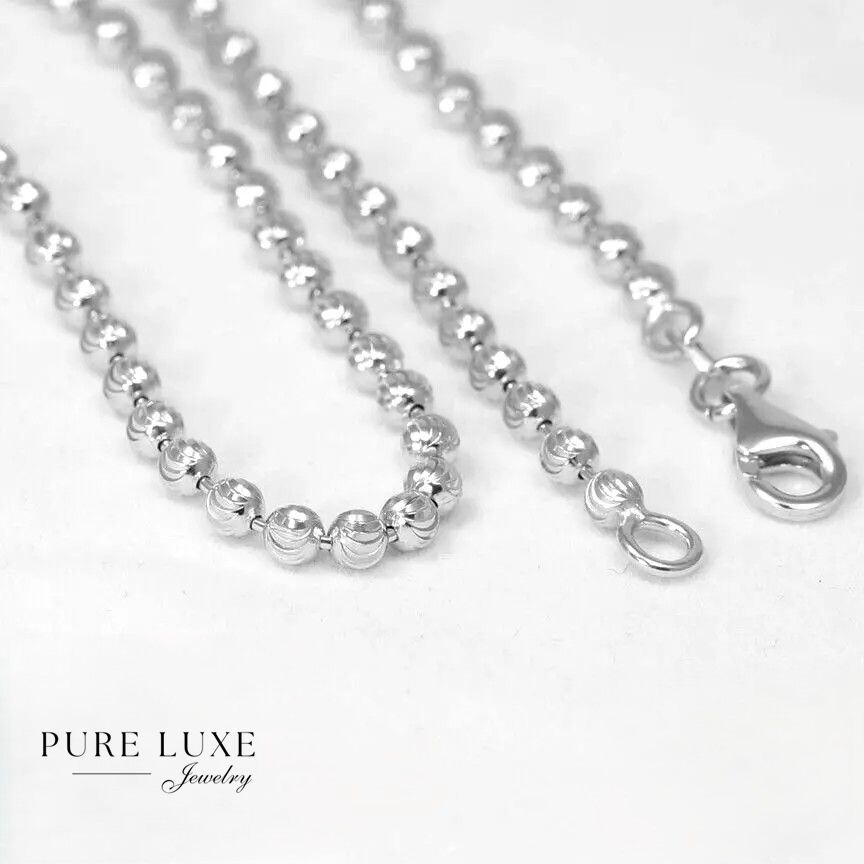 Men’s 925 Sterling Silver Moon Cut Bead Ball 24″x2mm Chain Necklace New + Box