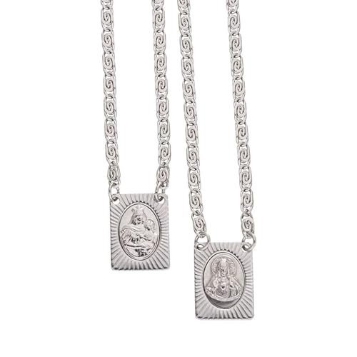 Stainless Steel Scapular Necklace with Sacred Heart & Our Lady Icons – 14 Inch C