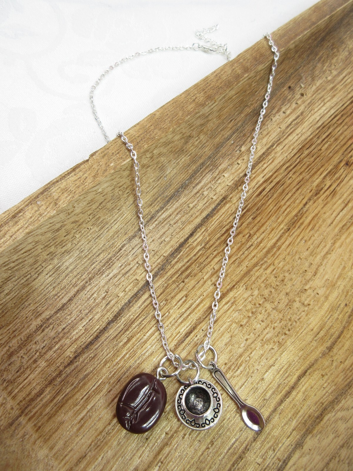 Coffee Lover Necklace Silver Chain Java Bean Cup Spoon Dainty Pendant Charms New