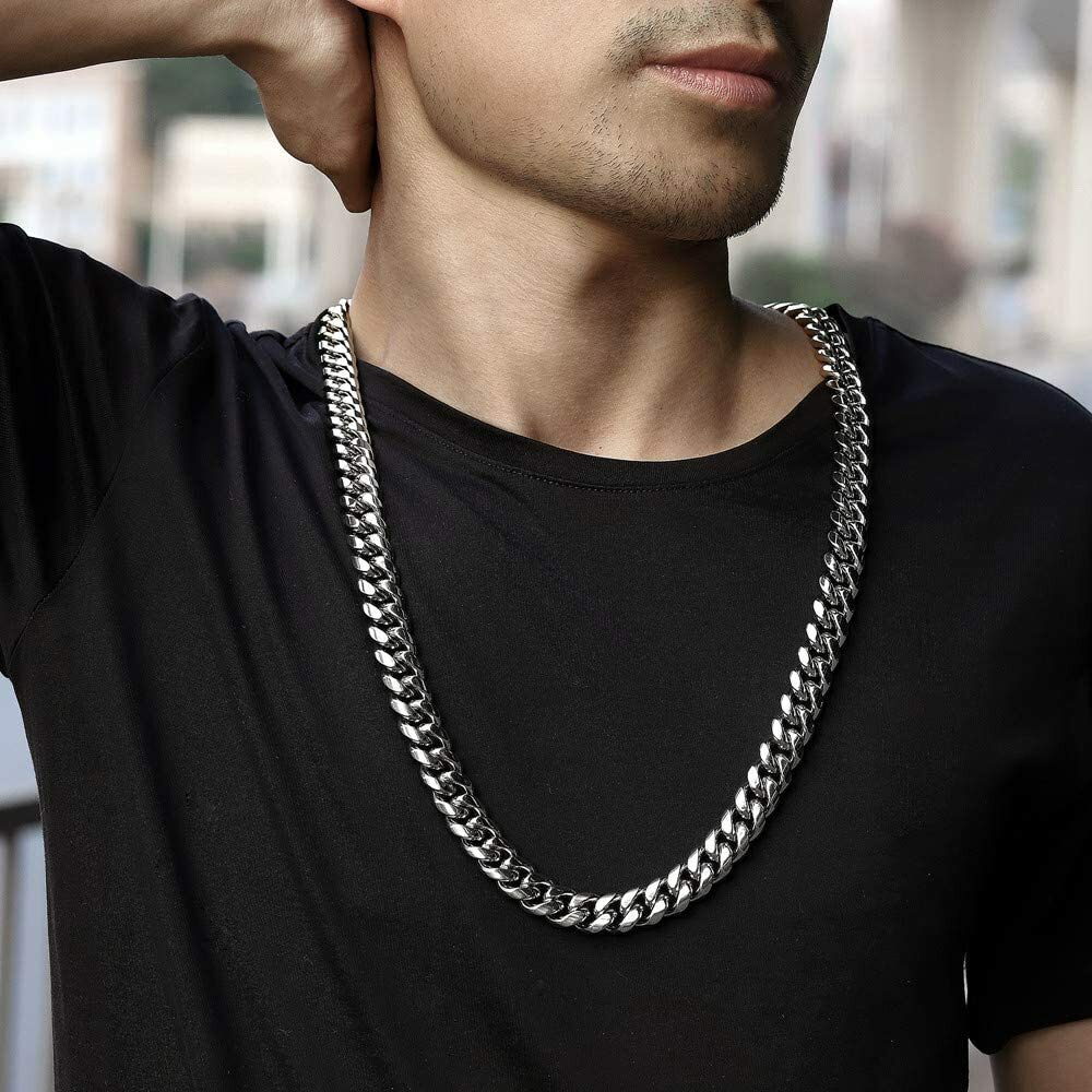 Large Heavy 316L Stainless Steel Miami Cuban Link Curb Necklace 14mm 18-30 inch