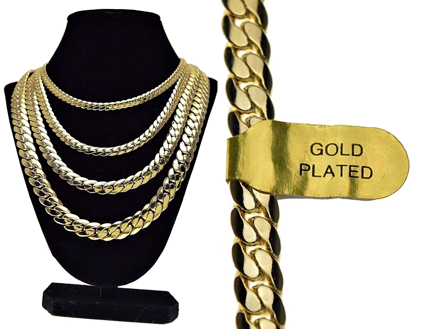 Miami Cuban Link Chain 14k Yellow Gold Plated 5-12 mm Wide 20″ 24″ 30″ Necklace