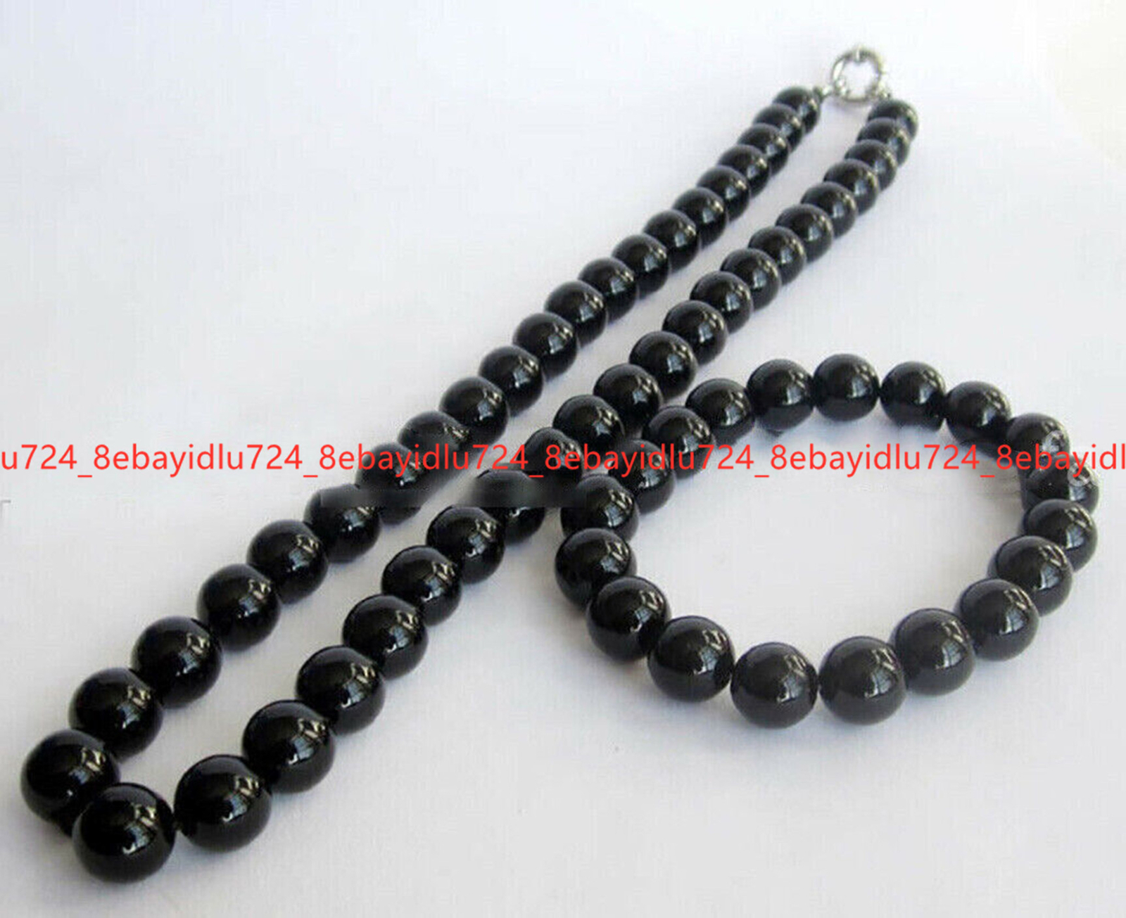 Natural 6/8/10/12mm Black Agate Round Gemstone Beads Necklace Bracelet Set