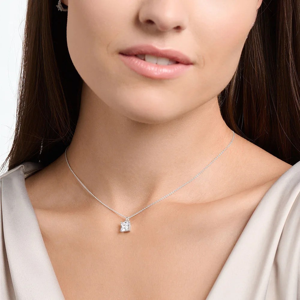 Princess Cut White CZ Emerald Pendant Necklace 925 Sterling Silver