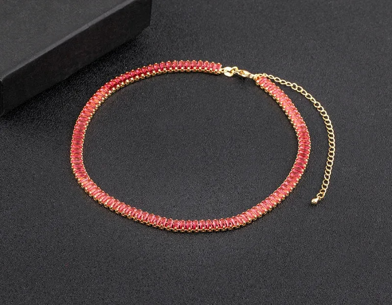 Classic Colorful Tennis Necklace Men and Women Rectangular Full Zircon.