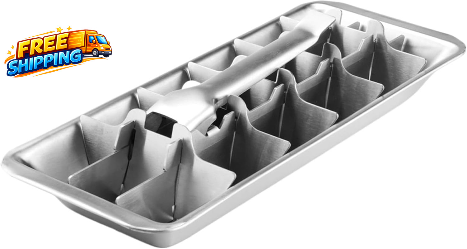 Stainless Steel & Metal Ice Cube Trays with Handle – 18-Slot Small Ice Cube Mold