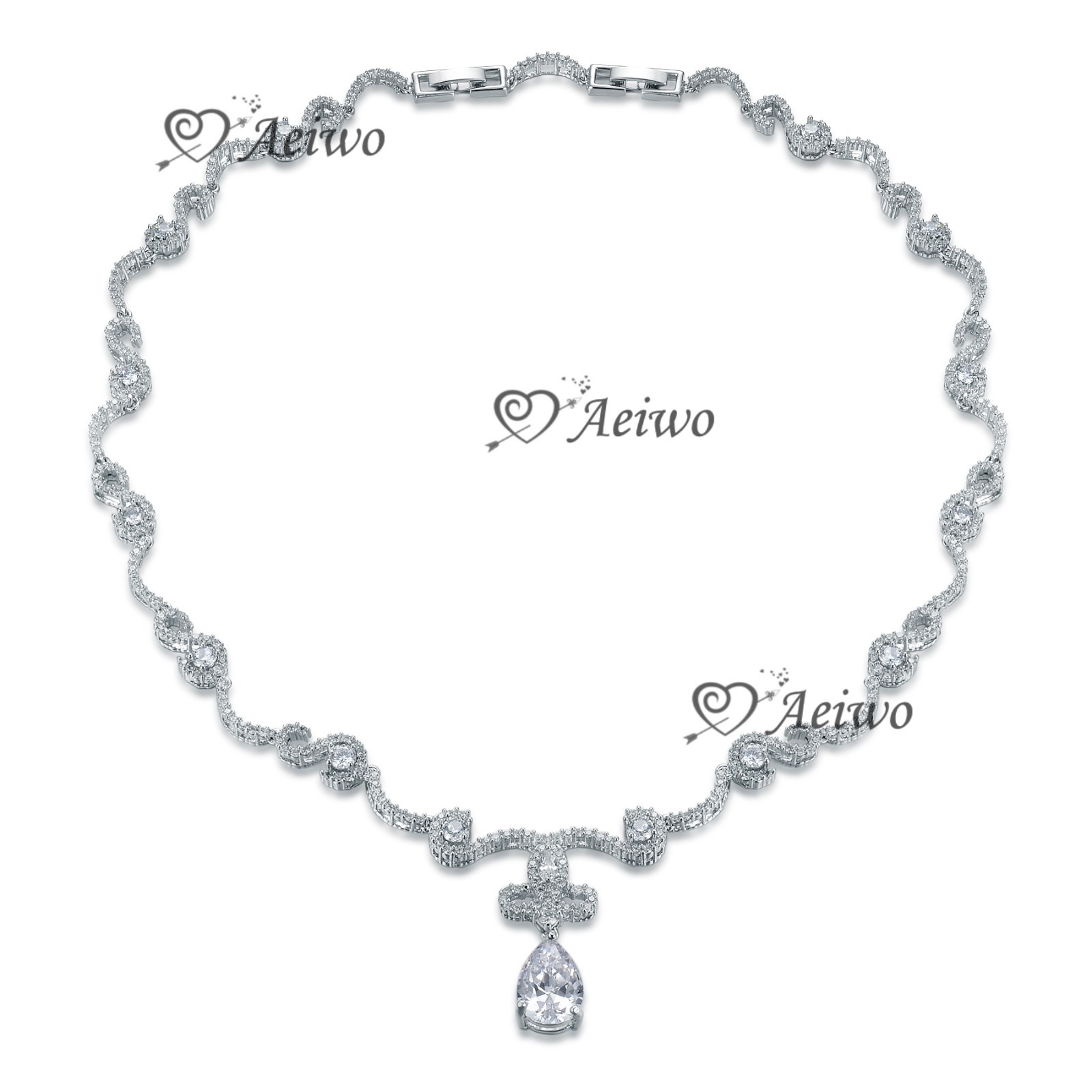 18K WHITE GOLD FILLED SIMULATED DIAMOND WEDDING PARTY NECKLACE LUXURY
