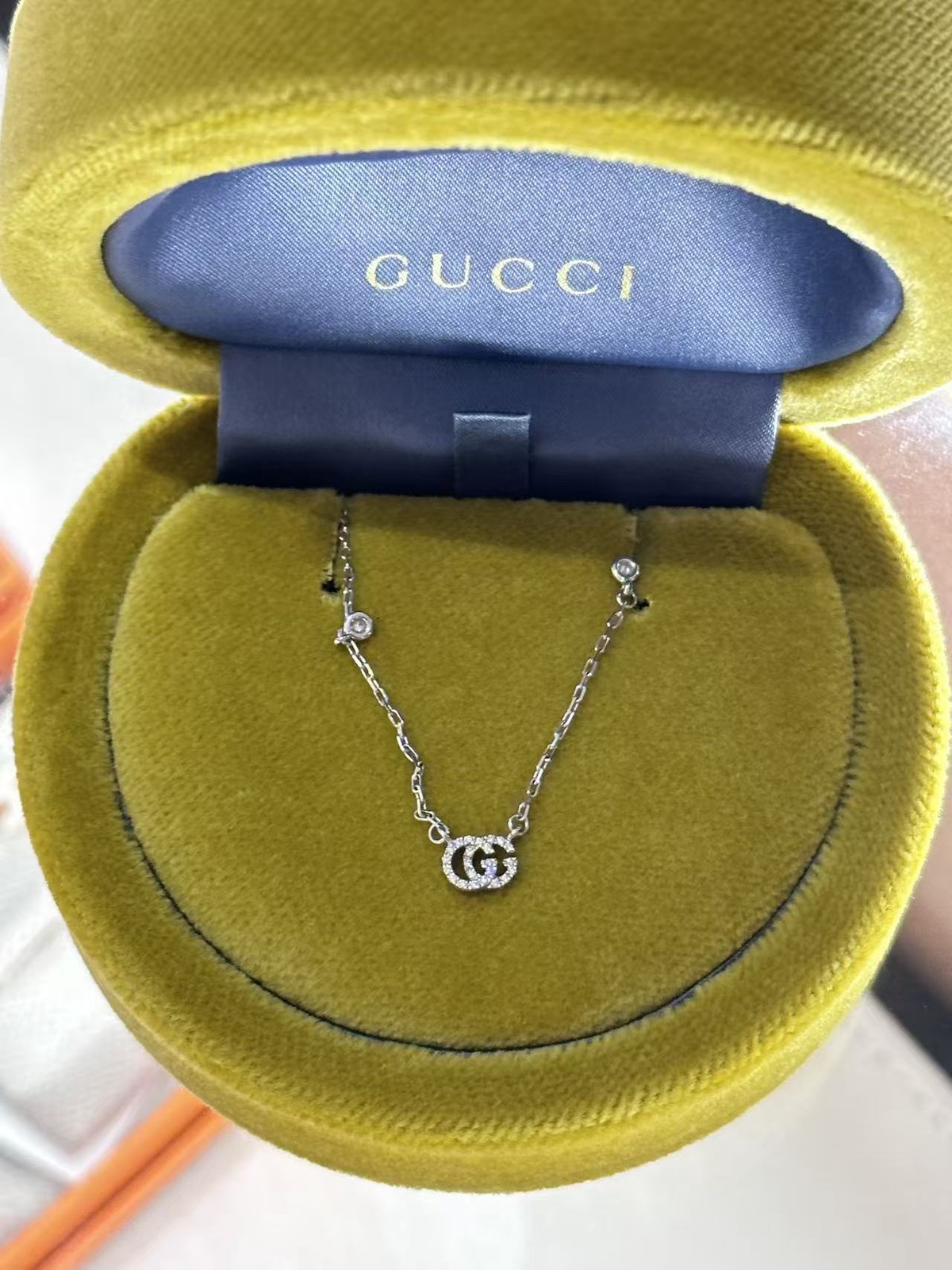 Authentic GUCCI Necklace Double G 18K White Gold Chain Jewelry Italy