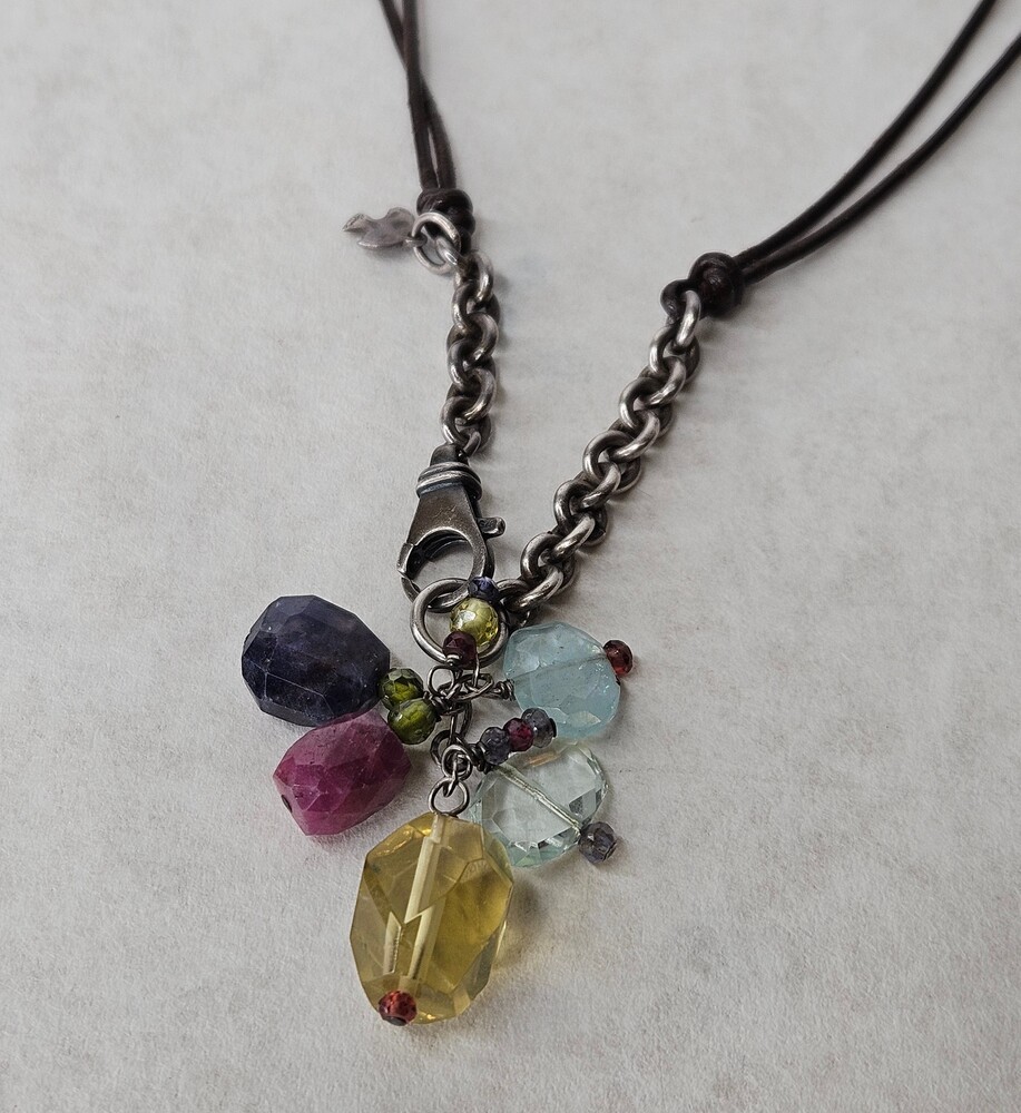 Peyote Bird 925 Sterling Silver Multi Colored Rainbow Stone Strand Necklace 15in