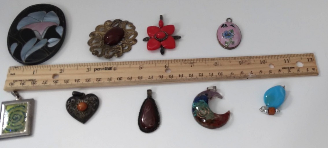 Lot Of 9 Fashion Pendants Mixed Metals Materials Various Designs