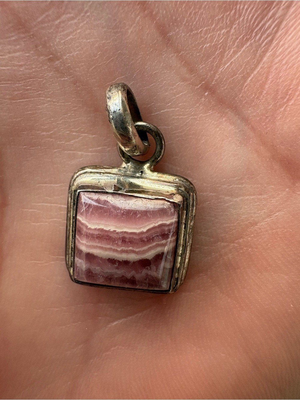 Vintage Sterling Silver pendant with Square Rhodochrosite Stone