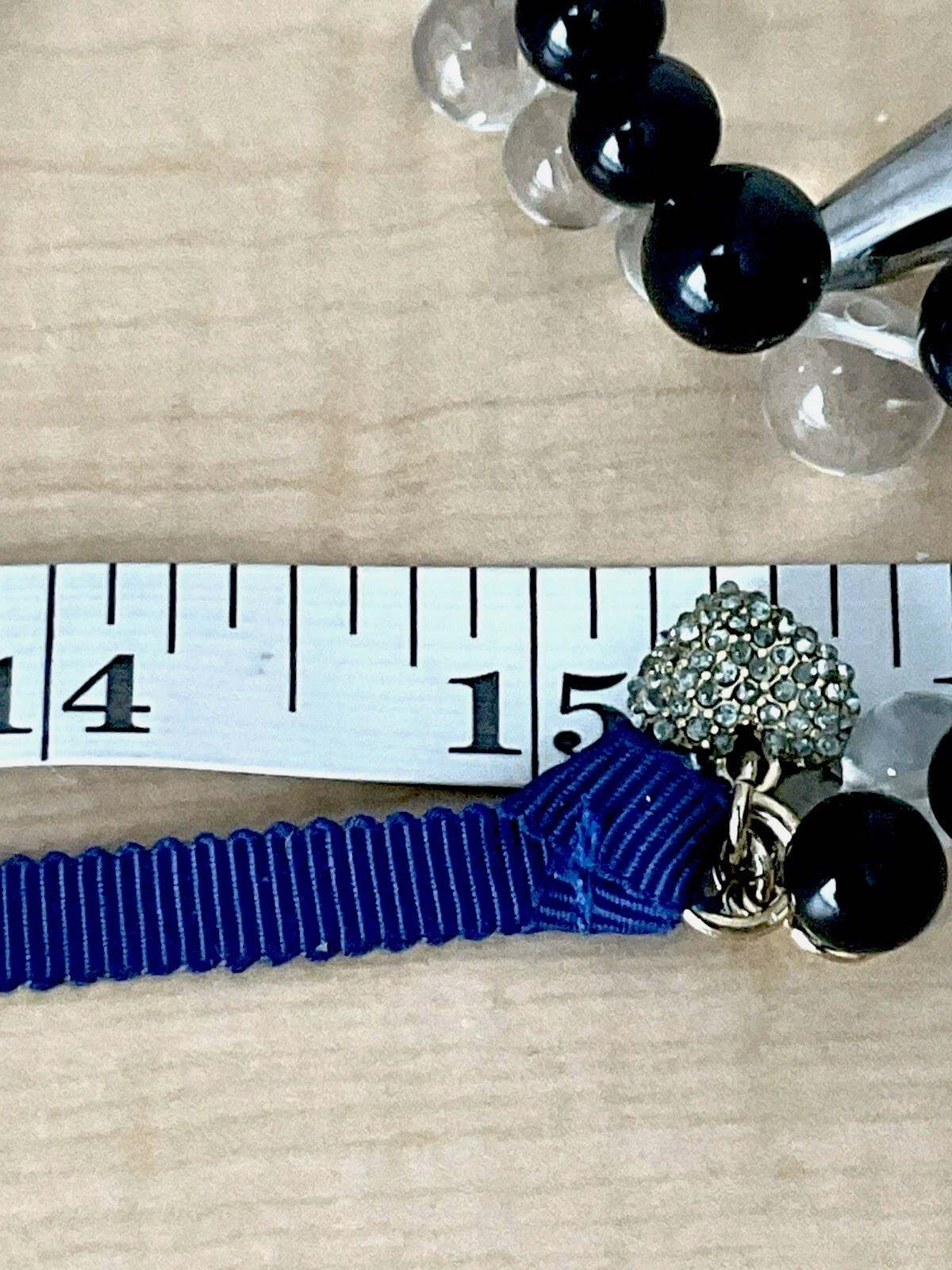 J CREW Bauble Necklace/ Ties In Back/ Blue And Clear Colors