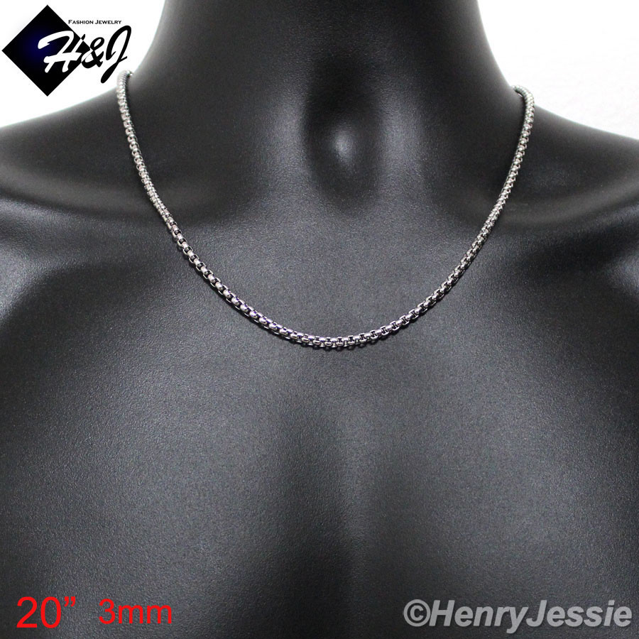 16-40″MEN Stainless Steel 2mm/3mm/4mm/5mm/7mm Silver Smooth Box Chain Necklace