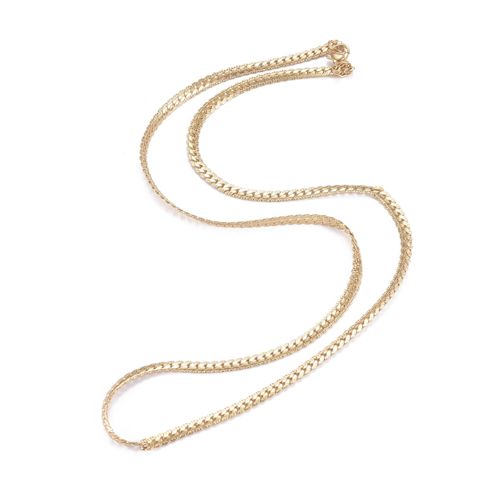 Stainless Steel Cuban Necklaces Lobster Gold 19.6″inches 50cm 3~3.2×0.9mm Z651