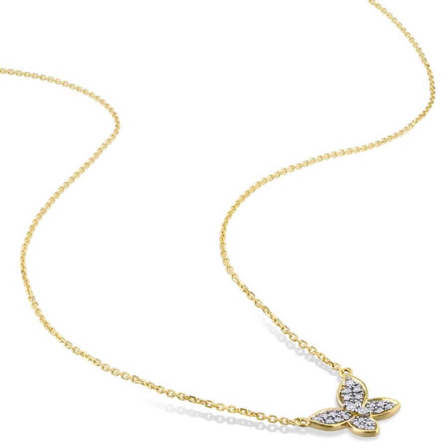 AMOUR 1/8 CT TW Diamond Butterfly Pendant with Chain In 10K Yellow Gold