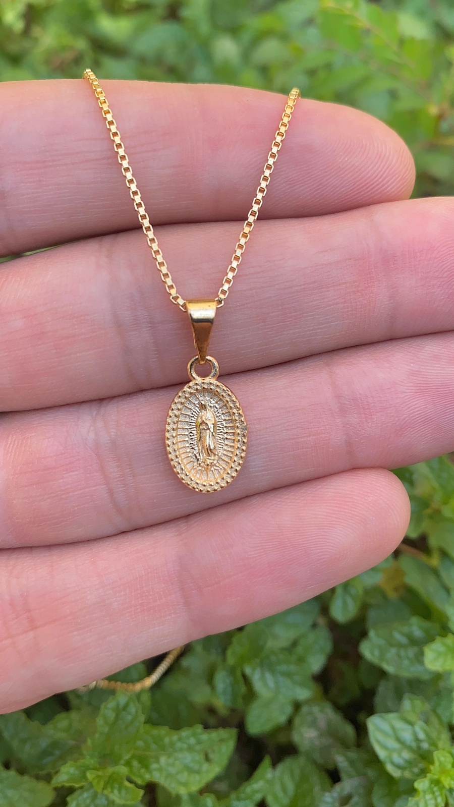 Virgen de Guadalupe Necklace 14K Gold Filled Box Link Chain Gifts For Adults