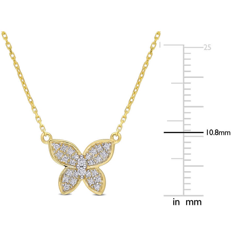 AMOUR 1/8 CT TW Diamond Butterfly Pendant with Chain In 10K Yellow Gold