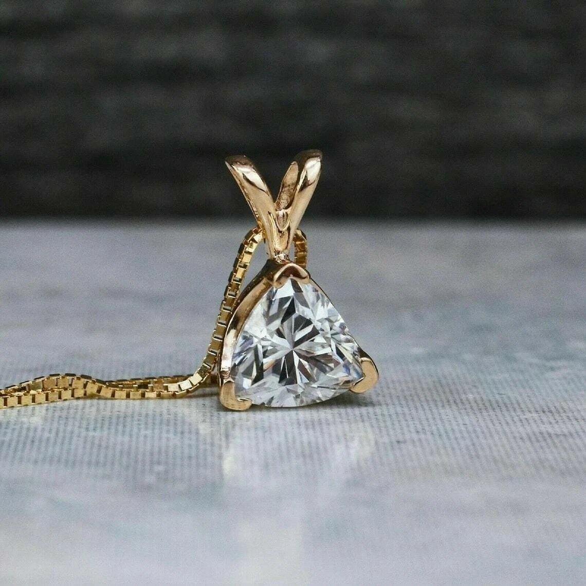 1Ct Trillion Simulated Diamond Solitaire Pendant Necklace 14k Yellow Gold Plated