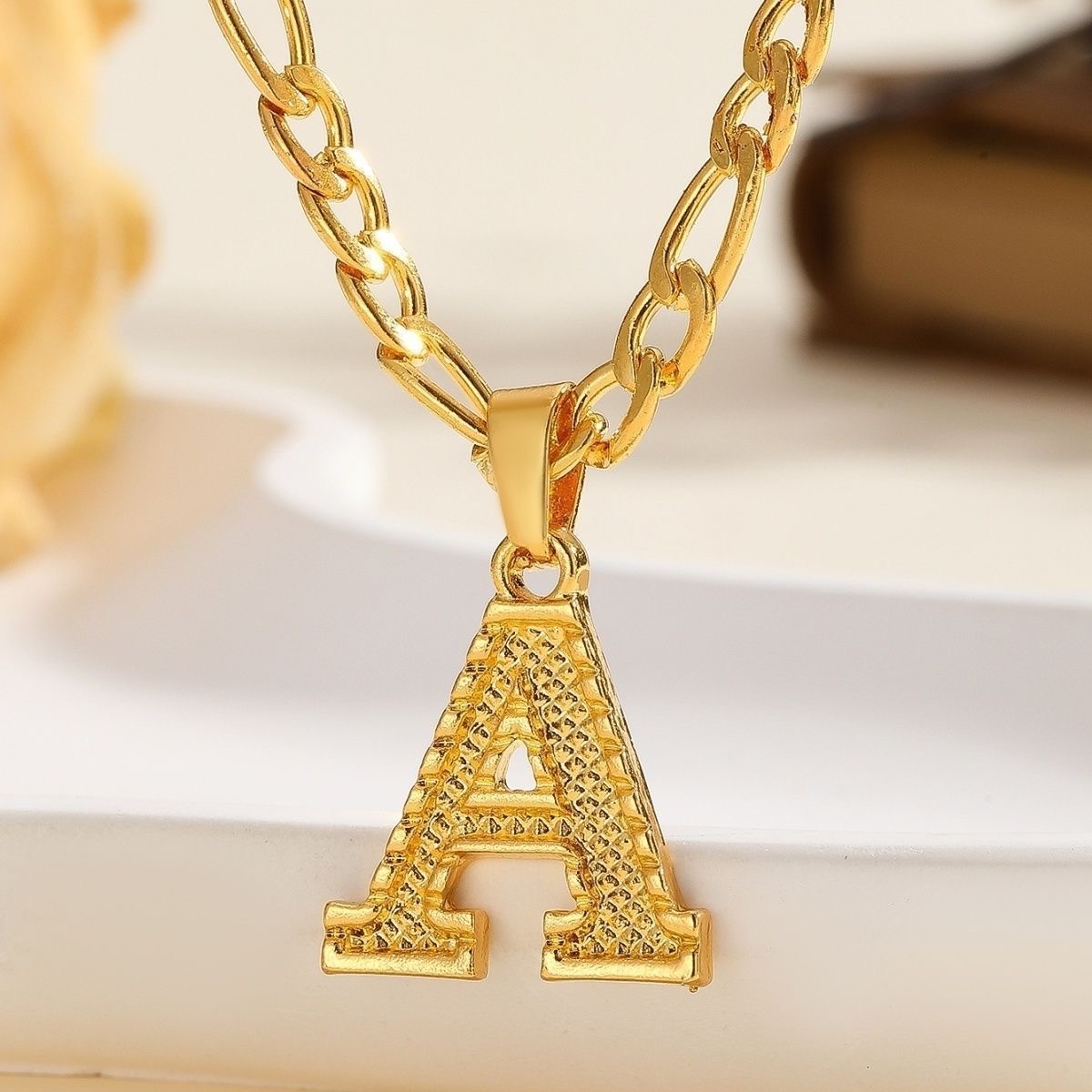 18K Gold Plated Chain Necklace Full Zirconia Alphabet Pendant Women Jewelry