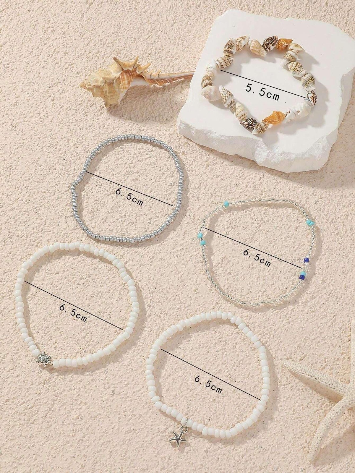 Qceasiy Bead Ankle Bracelets Set For Women, Adjustable Boho One Size, Gold