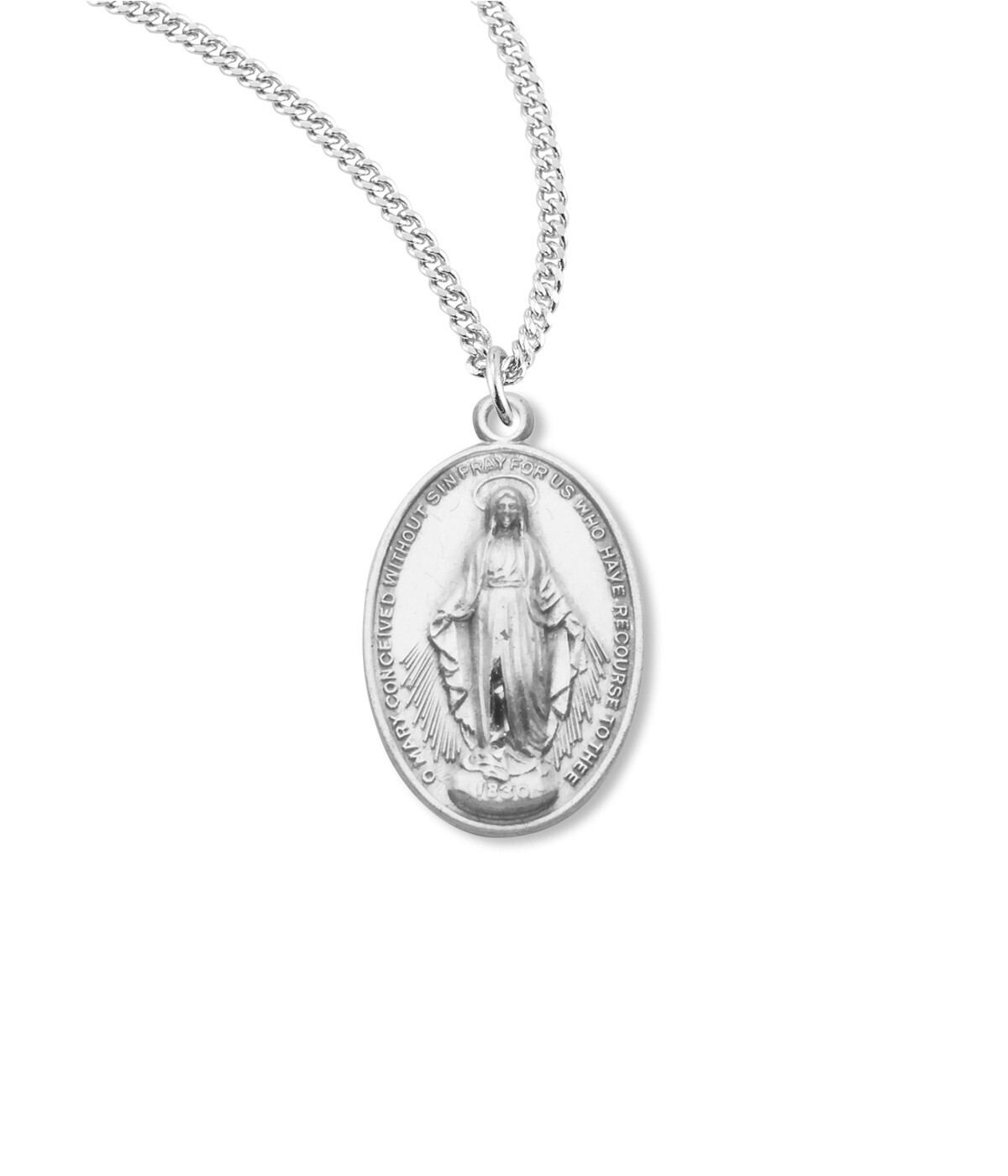 Medium 925 Sterling Silver Miraculous Mary Pendant Medal Necklace Made in USA