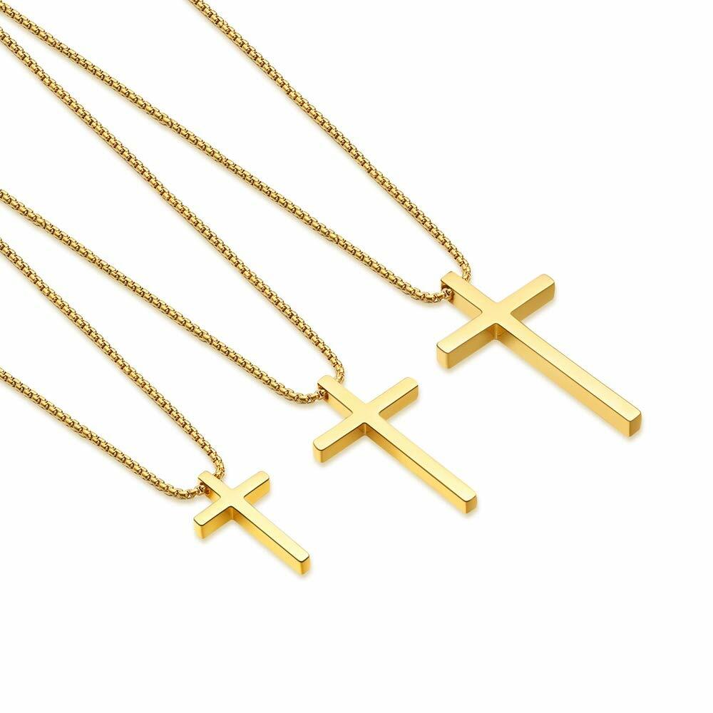 Men Women Cross Necklace Stainless Steel Silver Pendant Chain Father’s Day Gift