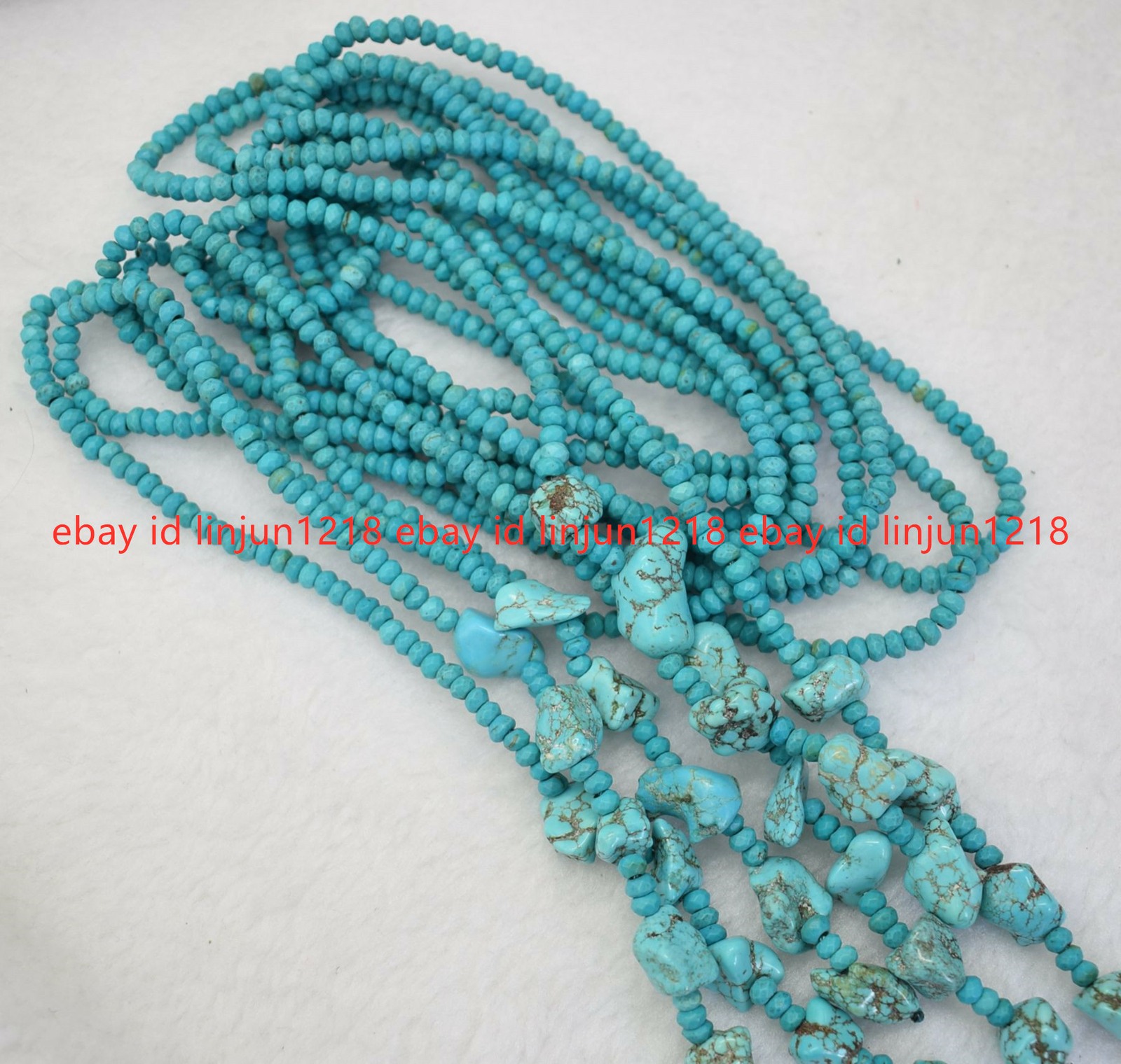 New Long Beautiful 3 Strands Natural 2x4mm Faceted Blue Turquoise Necklace 50″